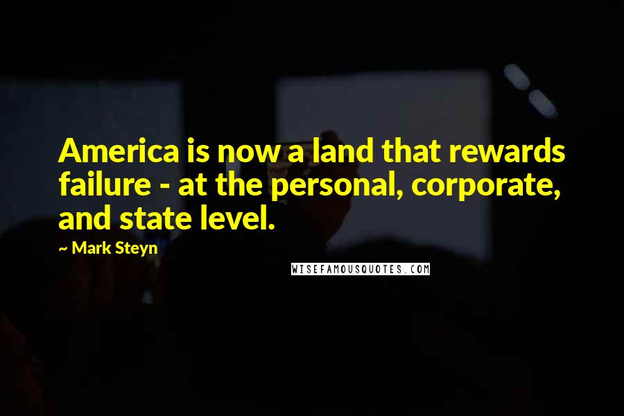 Mark Steyn Quotes: America is now a land that rewards failure - at the personal, corporate, and state level.