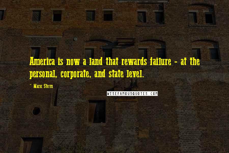 Mark Steyn Quotes: America is now a land that rewards failure - at the personal, corporate, and state level.