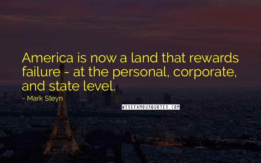 Mark Steyn Quotes: America is now a land that rewards failure - at the personal, corporate, and state level.