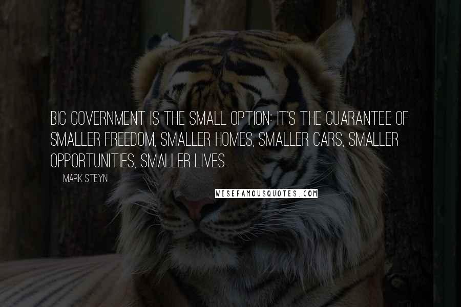 Mark Steyn Quotes: Big Government is the small option: it's the guarantee of smaller freedom, smaller homes, smaller cars, smaller opportunities, smaller lives.