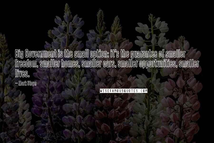 Mark Steyn Quotes: Big Government is the small option: it's the guarantee of smaller freedom, smaller homes, smaller cars, smaller opportunities, smaller lives.