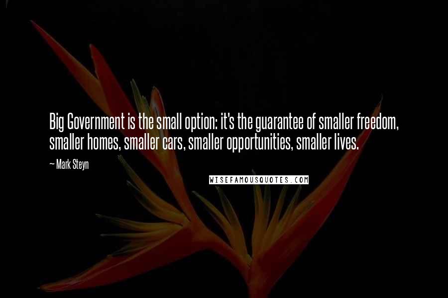 Mark Steyn Quotes: Big Government is the small option: it's the guarantee of smaller freedom, smaller homes, smaller cars, smaller opportunities, smaller lives.