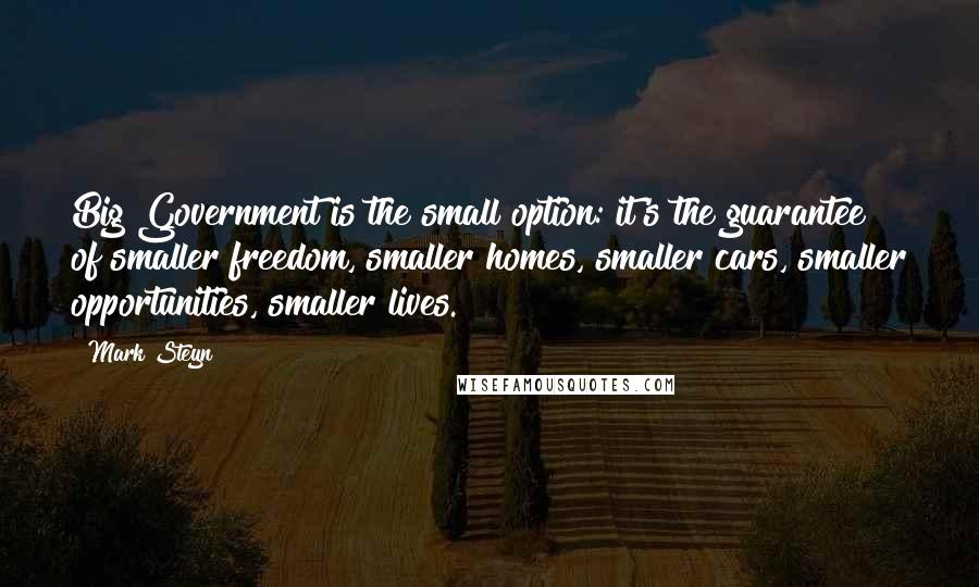 Mark Steyn Quotes: Big Government is the small option: it's the guarantee of smaller freedom, smaller homes, smaller cars, smaller opportunities, smaller lives.