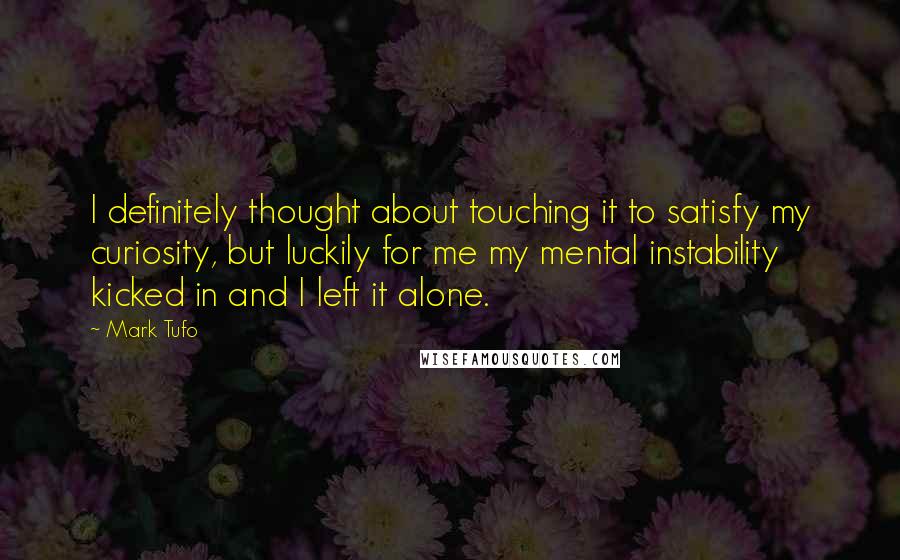 Mark Tufo Quotes: I definitely thought about touching it to satisfy my curiosity, but luckily for me my mental instability kicked in and I left it alone.