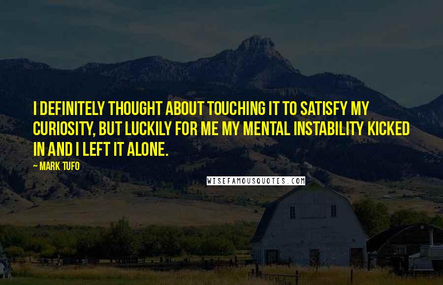 Mark Tufo Quotes: I definitely thought about touching it to satisfy my curiosity, but luckily for me my mental instability kicked in and I left it alone.