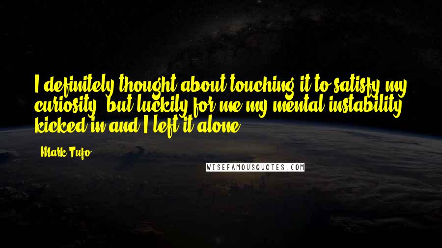 Mark Tufo Quotes: I definitely thought about touching it to satisfy my curiosity, but luckily for me my mental instability kicked in and I left it alone.