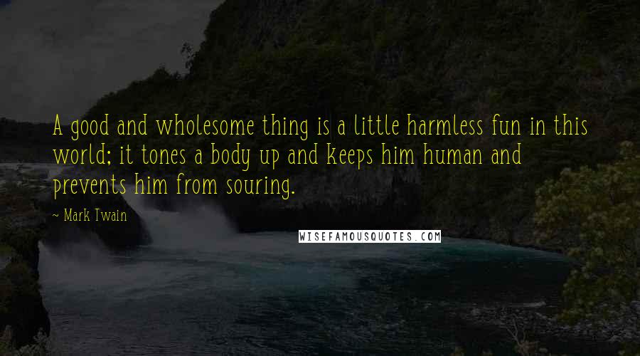 Mark Twain Quotes: A good and wholesome thing is a little harmless fun in this world; it tones a body up and keeps him human and prevents him from souring.