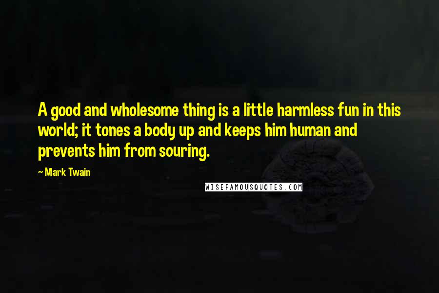 Mark Twain Quotes: A good and wholesome thing is a little harmless fun in this world; it tones a body up and keeps him human and prevents him from souring.