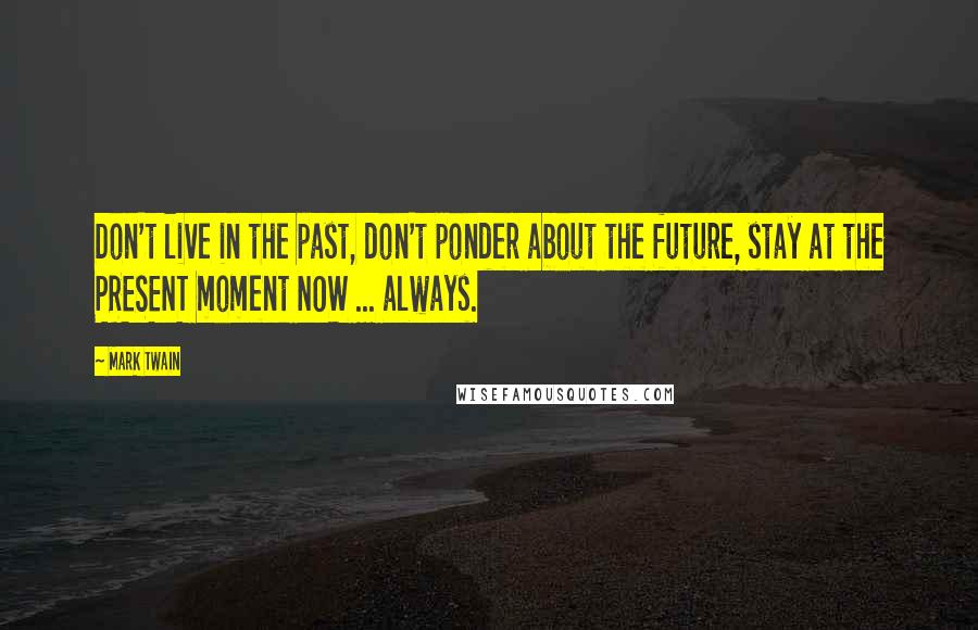 Mark Twain Quotes: Don't live in the past, don't ponder about the future, stay at the PRESENT moment NOW ... always.