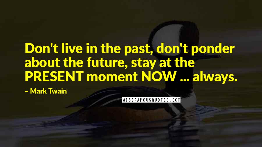 Mark Twain Quotes: Don't live in the past, don't ponder about the future, stay at the PRESENT moment NOW ... always.