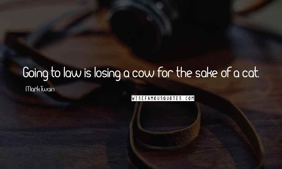 Mark Twain Quotes: Going to law is losing a cow for the sake of a cat.