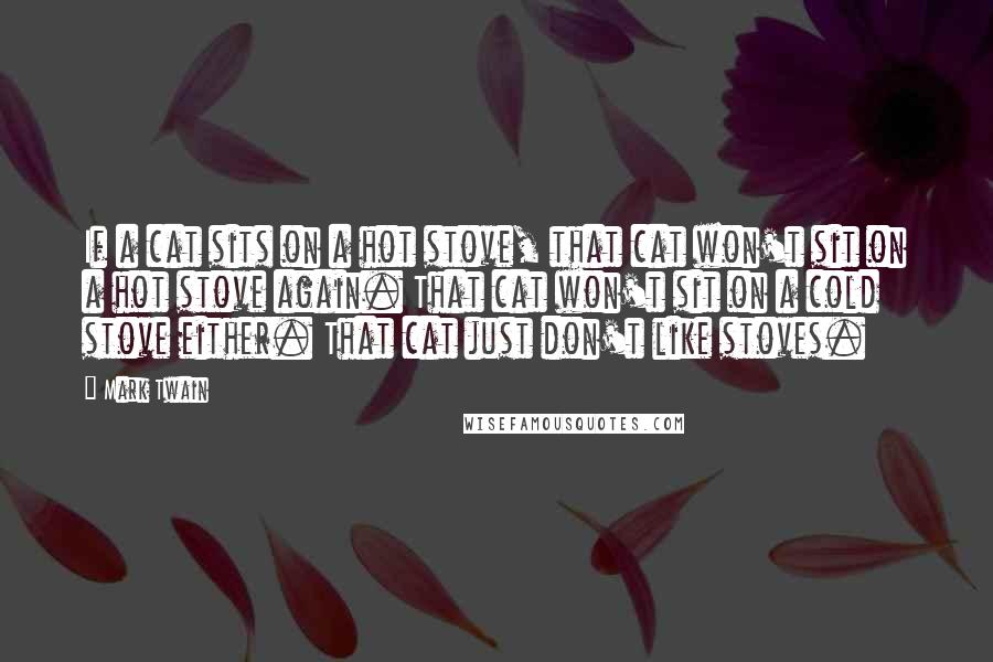 Mark Twain Quotes: If a cat sits on a hot stove, that cat won't sit on a hot stove again. That cat won't sit on a cold stove either. That cat just don't like stoves.