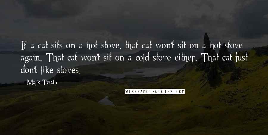 Mark Twain Quotes: If a cat sits on a hot stove, that cat won't sit on a hot stove again. That cat won't sit on a cold stove either. That cat just don't like stoves.