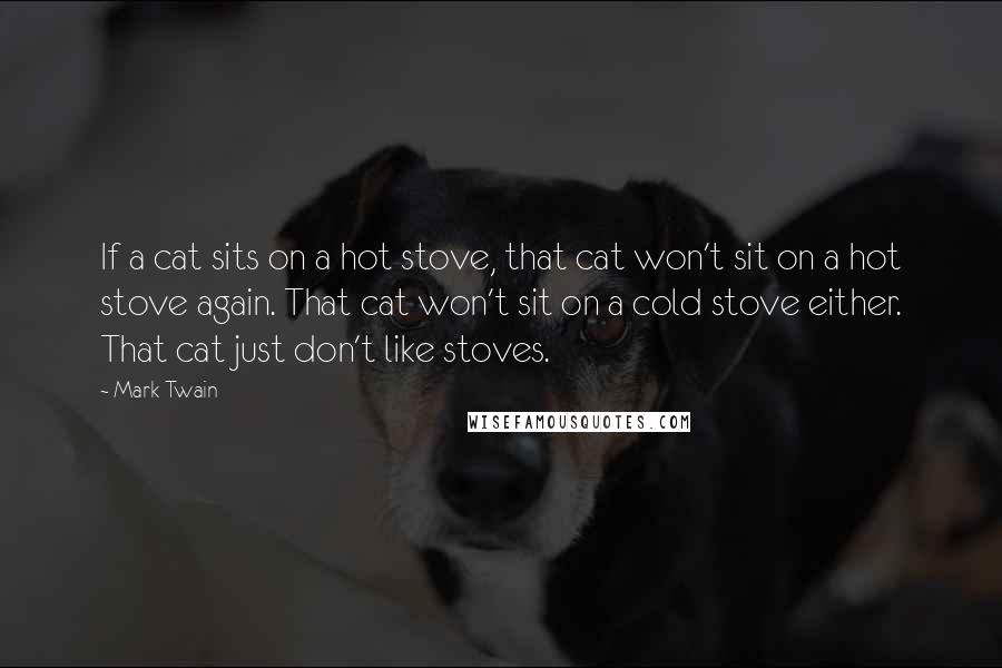 Mark Twain Quotes: If a cat sits on a hot stove, that cat won't sit on a hot stove again. That cat won't sit on a cold stove either. That cat just don't like stoves.