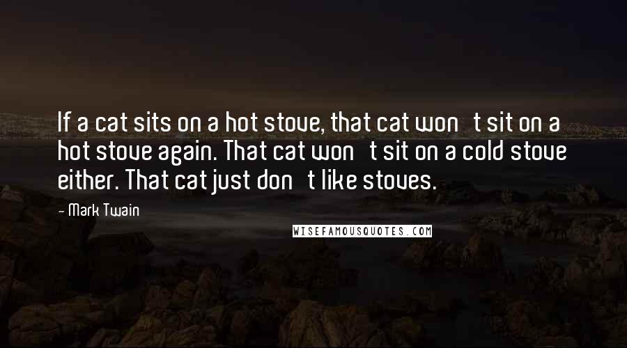 Mark Twain Quotes: If a cat sits on a hot stove, that cat won't sit on a hot stove again. That cat won't sit on a cold stove either. That cat just don't like stoves.