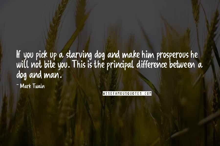 Mark Twain Quotes: If you pick up a starving dog and make him prosperous he will not bite you. This is the principal difference between a dog and man.