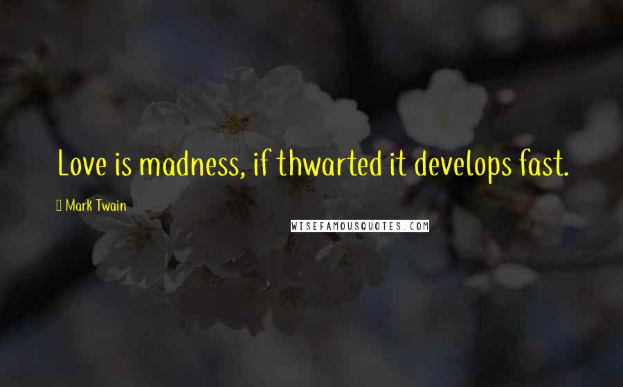 Mark Twain Quotes: Love is madness, if thwarted it develops fast.