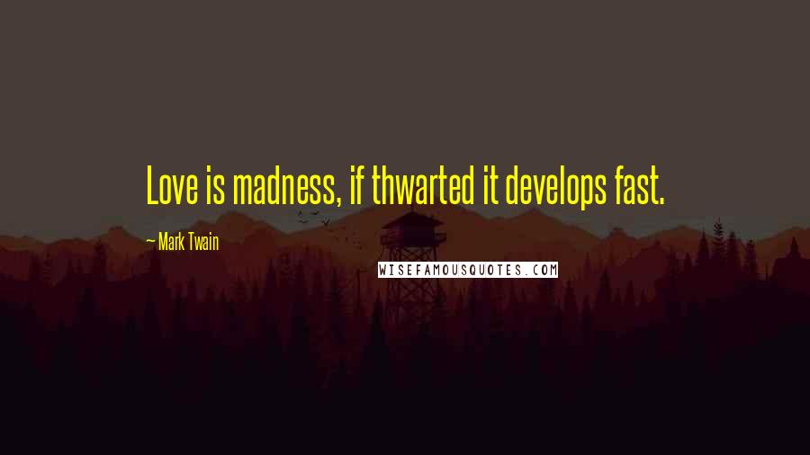 Mark Twain Quotes: Love is madness, if thwarted it develops fast.