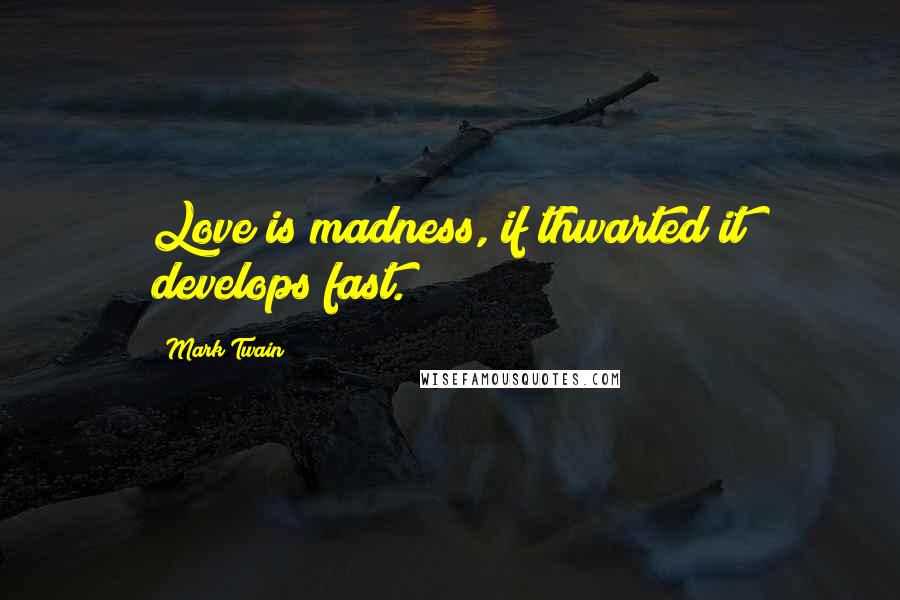 Mark Twain Quotes: Love is madness, if thwarted it develops fast.