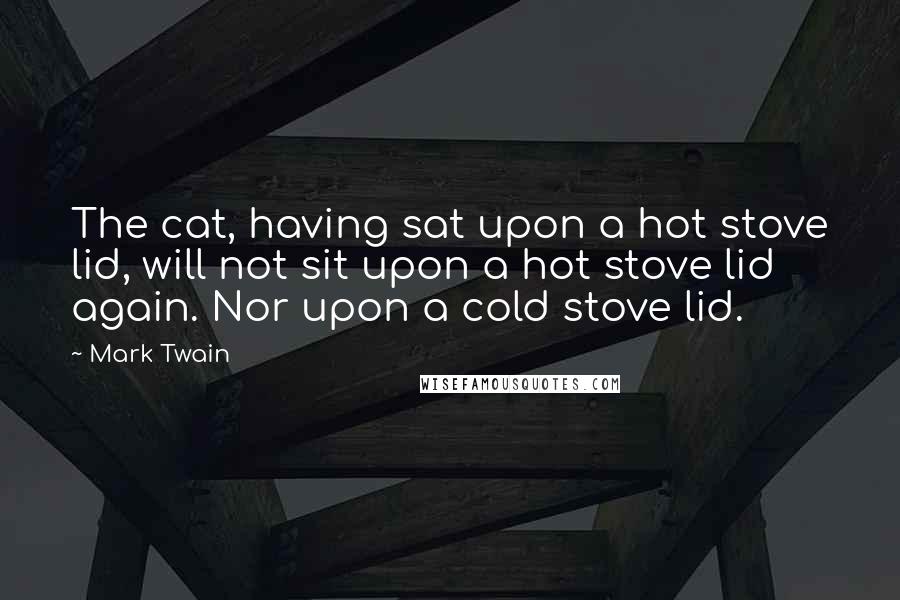 Mark Twain Quotes: The cat, having sat upon a hot stove lid, will not sit upon a hot stove lid again. Nor upon a cold stove lid.