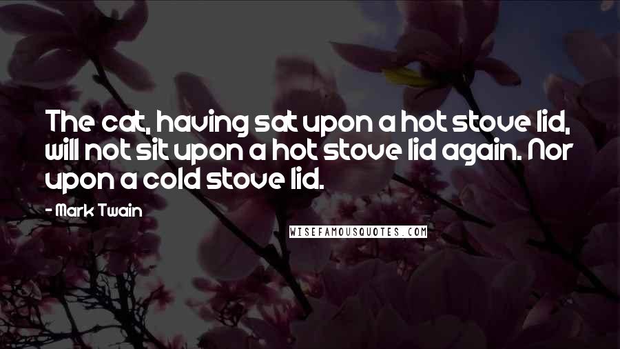 Mark Twain Quotes: The cat, having sat upon a hot stove lid, will not sit upon a hot stove lid again. Nor upon a cold stove lid.