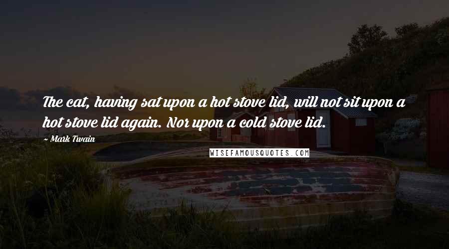 Mark Twain Quotes: The cat, having sat upon a hot stove lid, will not sit upon a hot stove lid again. Nor upon a cold stove lid.