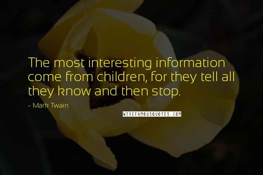 Mark Twain Quotes: The most interesting information come from children, for they tell all they know and then stop.