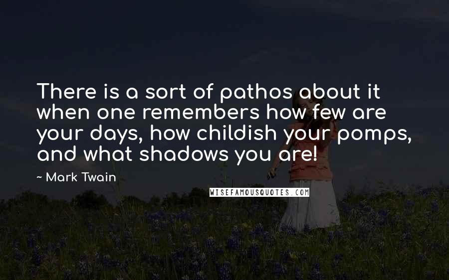 Mark Twain Quotes: There is a sort of pathos about it when one remembers how few are your days, how childish your pomps, and what shadows you are!