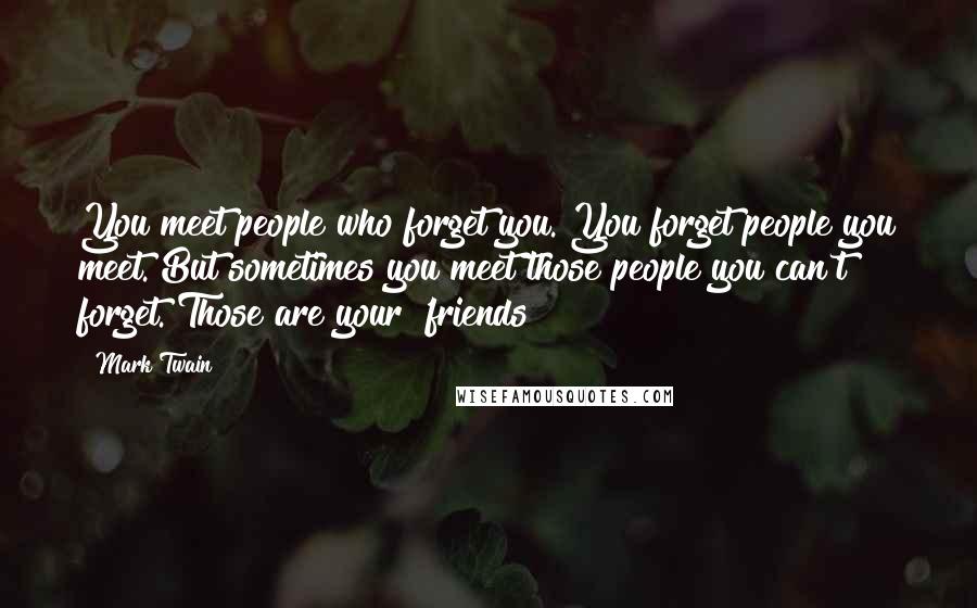 Mark Twain Quotes: You meet people who forget you. You forget people you meet. But sometimes you meet those people you can't forget. Those are your 'friends