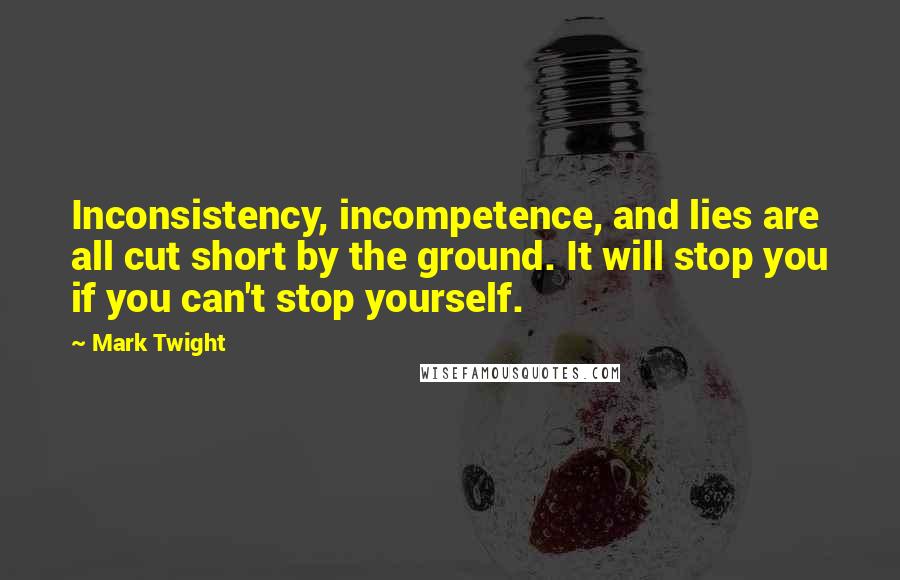 Mark Twight Quotes: Inconsistency, incompetence, and lies are all cut short by the ground. It will stop you if you can't stop yourself.