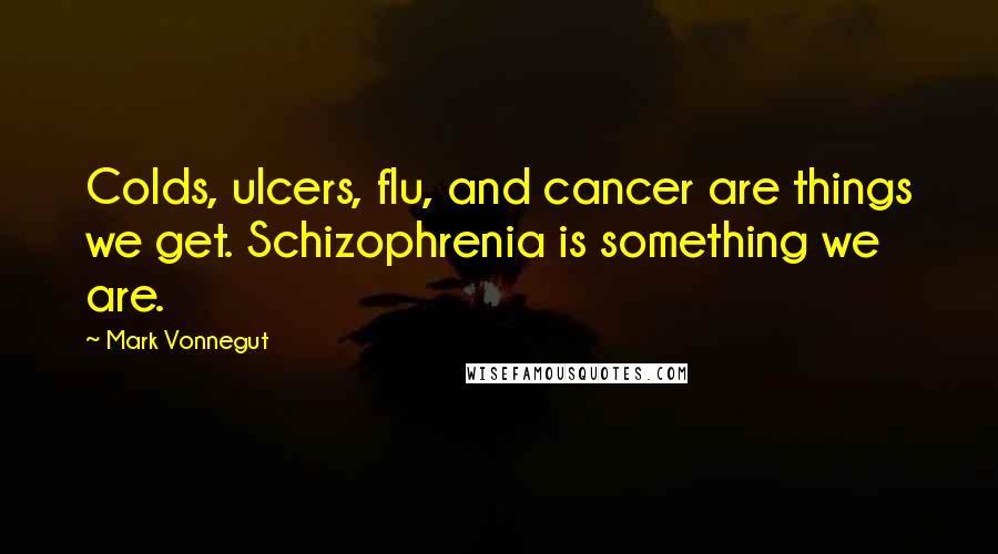 Mark Vonnegut Quotes: Colds, ulcers, flu, and cancer are things we get. Schizophrenia is something we are.