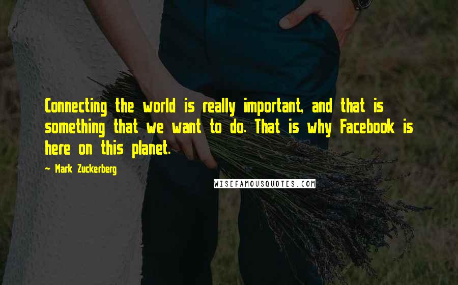 Mark Zuckerberg Quotes: Connecting the world is really important, and that is something that we want to do. That is why Facebook is here on this planet.