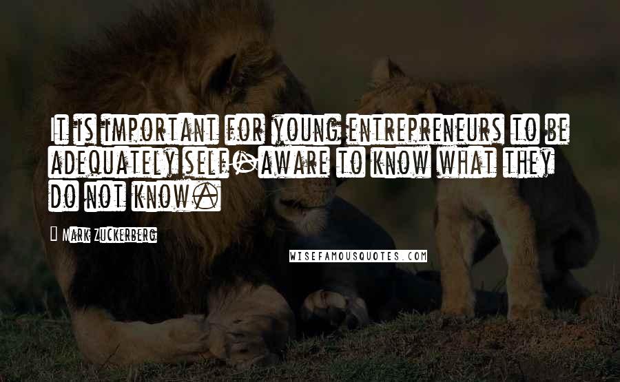 Mark Zuckerberg Quotes: It is important for young entrepreneurs to be adequately self-aware to know what they do not know.