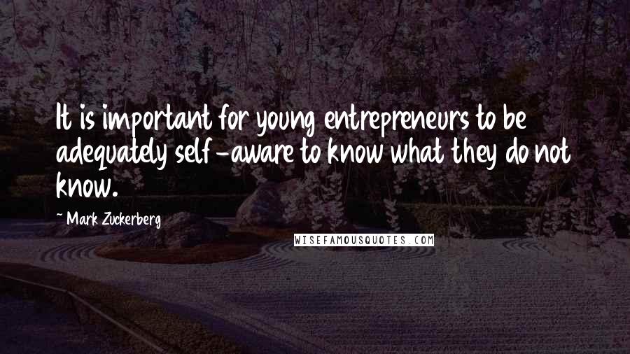 Mark Zuckerberg Quotes: It is important for young entrepreneurs to be adequately self-aware to know what they do not know.