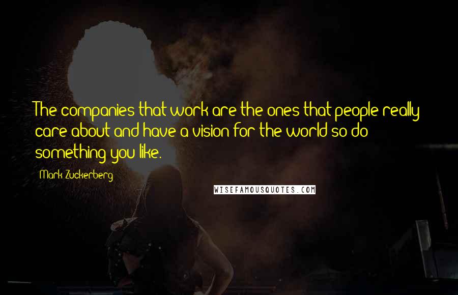 Mark Zuckerberg Quotes: The companies that work are the ones that people really care about and have a vision for the world so do something you like.