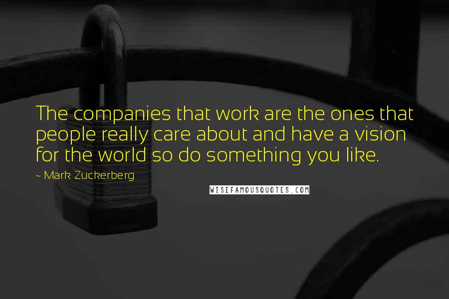 Mark Zuckerberg Quotes: The companies that work are the ones that people really care about and have a vision for the world so do something you like.