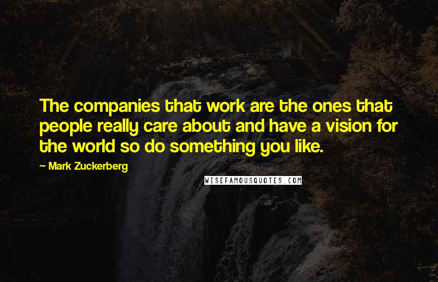 Mark Zuckerberg Quotes: The companies that work are the ones that people really care about and have a vision for the world so do something you like.