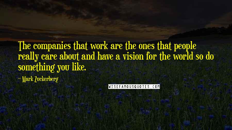 Mark Zuckerberg Quotes: The companies that work are the ones that people really care about and have a vision for the world so do something you like.