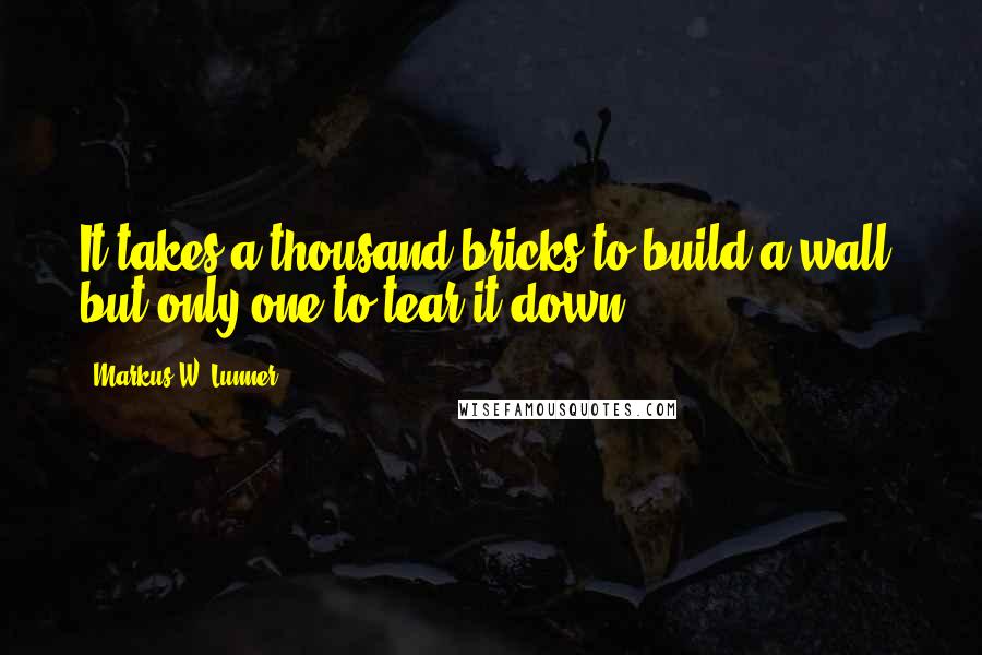 Markus W. Lunner Quotes: It takes a thousand bricks to build a wall, but only one to tear it down.