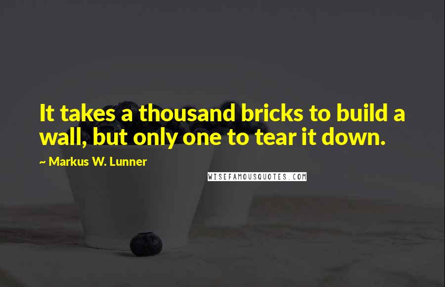 Markus W. Lunner Quotes: It takes a thousand bricks to build a wall, but only one to tear it down.