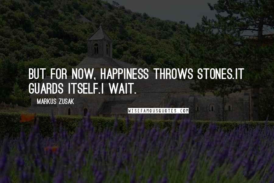 Markus Zusak Quotes: But for now, happiness throws stones.It guards itself.I wait.