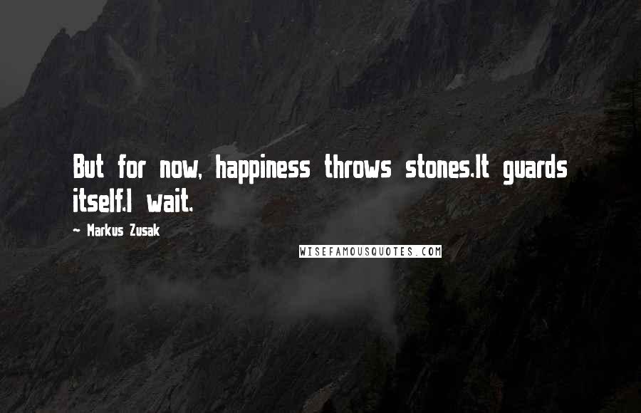 Markus Zusak Quotes: But for now, happiness throws stones.It guards itself.I wait.