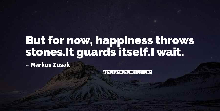Markus Zusak Quotes: But for now, happiness throws stones.It guards itself.I wait.