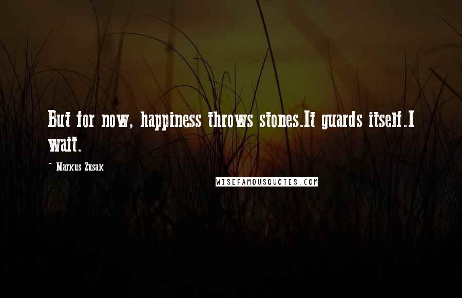 Markus Zusak Quotes: But for now, happiness throws stones.It guards itself.I wait.