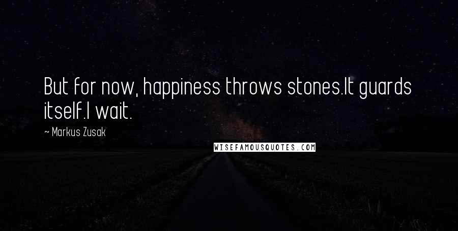 Markus Zusak Quotes: But for now, happiness throws stones.It guards itself.I wait.