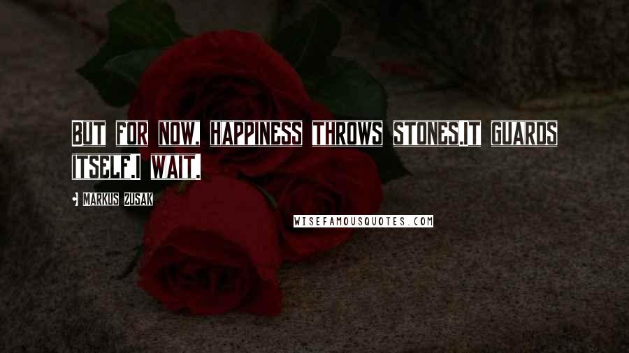 Markus Zusak Quotes: But for now, happiness throws stones.It guards itself.I wait.