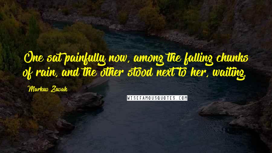 Markus Zusak Quotes: One sat painfully now, among the falling chunks of rain, and the other stood next to her, waiting.