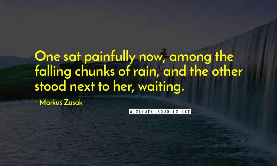 Markus Zusak Quotes: One sat painfully now, among the falling chunks of rain, and the other stood next to her, waiting.