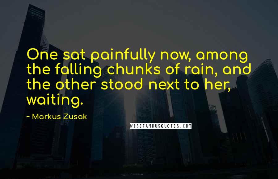 Markus Zusak Quotes: One sat painfully now, among the falling chunks of rain, and the other stood next to her, waiting.