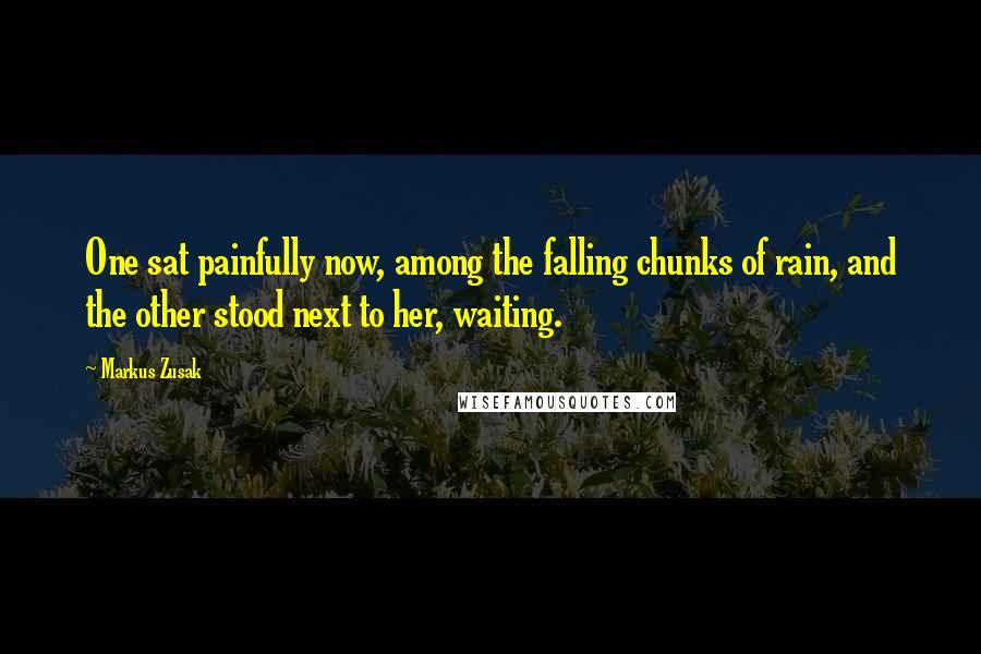 Markus Zusak Quotes: One sat painfully now, among the falling chunks of rain, and the other stood next to her, waiting.